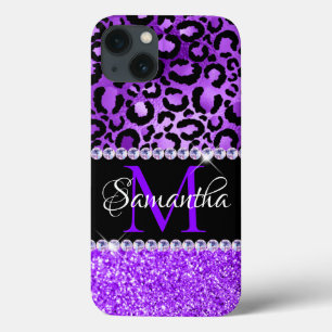 Zwart en paarse luipaardvlekken Glam monogram Case-Mate iPhone Case
