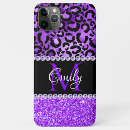 Zwart en paarse luipaardvlekken Glam monogram Case-Mate iPhone 14 Hoesje