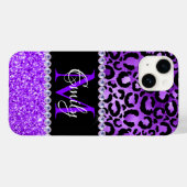 Zwart en paarse luipaardvlekken Glam monogram Case-Mate iPhone Case (Achterkant (horizontaal))