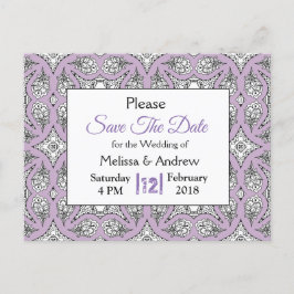 Zwart en Paarse Mandala Bruiloft Save the Date Aankondigingskaart