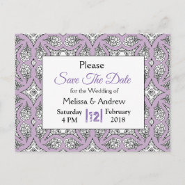 Zwart en Paarse Mandala Bruiloft Save the Date Aankondigingskaart