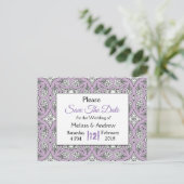 Zwart en Paarse Mandala Bruiloft Save the Date Aankondigingskaart (Staand voorkant)