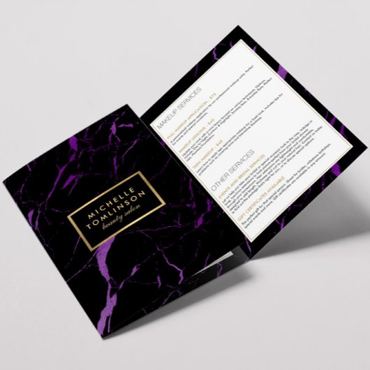 Zwart en Paarse Marmeren Salon of Productbrochure Drieluik Kaart