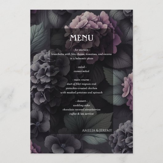 Zwart en Paarse Moody Floral Menu (Voorkant)