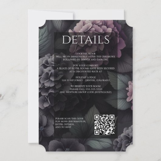 Zwart en Paarse Moody Floral met Details & QR Kaart (Achterkant)