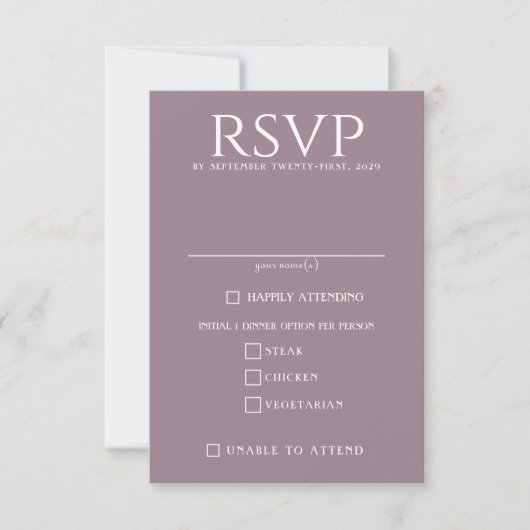 Zwart en Paarse Moody Floral RSVP Kaartje (Voorkant)