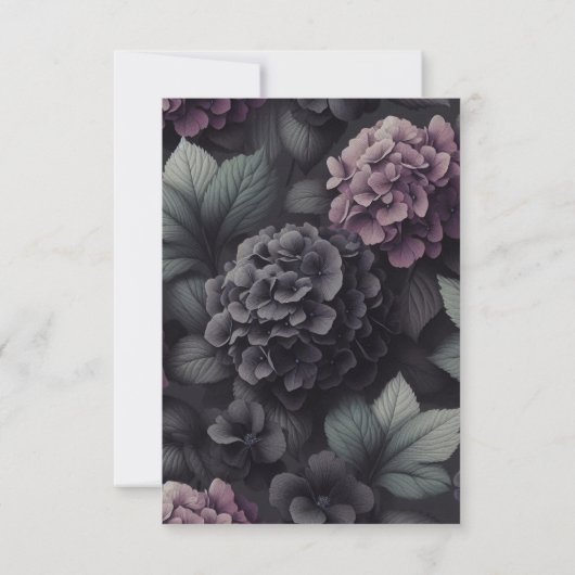 Zwart en Paarse Moody Floral RSVP Kaartje (Achterkant)