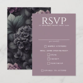 Zwart en Paarse Moody Floral RSVP Kaartje