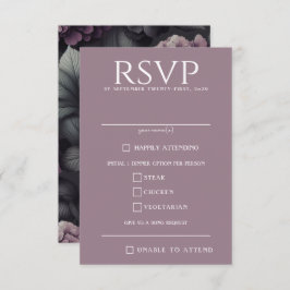 Zwart en Paarse Moody Floral RSVP Kaartje
