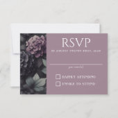 Zwart en Paarse Moody Floral RSVP Kaartje (Voorkant)