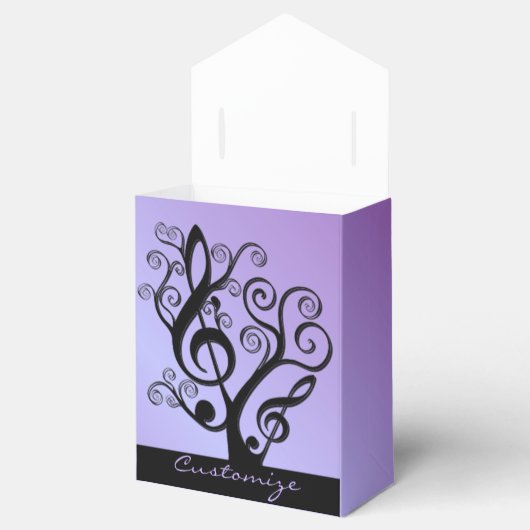 Zwart en Paarse Muziek Treble Clef Tree Favor Box Bedankdoosjes (Geopend)