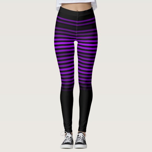 Zwart en paarse of aangepaste kleur gestreept leggings (Voorkant)