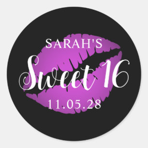 Zwart en paarse Ombre Lipstick Sweet 16 Ronde Sticker