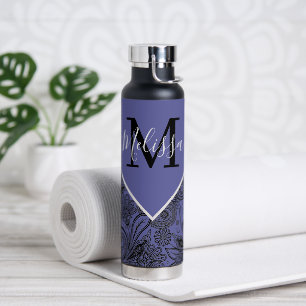 Zwart en paarse paisley    waterfles