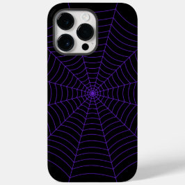 Zwart en paarse spinnenweb Halloweenpatroon Case-Mate iPhone 14 Pro Max Hoesje