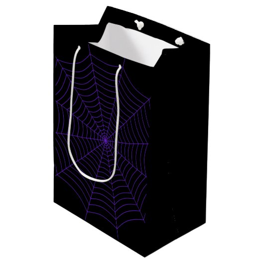 Zwart en paarse spinnenweb Halloweenpatroon Medium Cadeauzakje (Voorkant Gekanteld)
