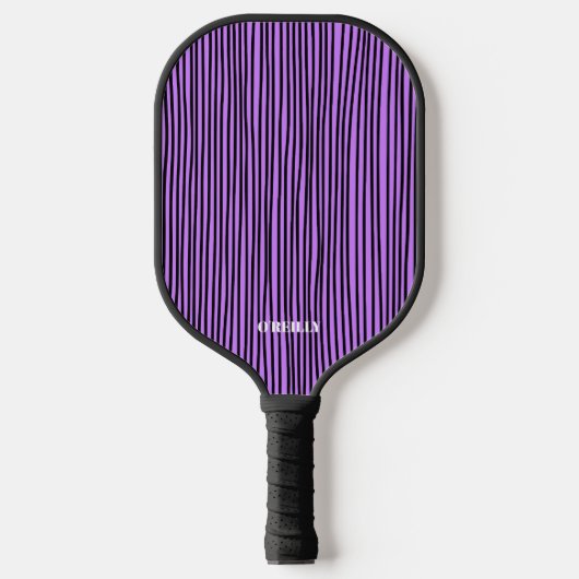 Zwart en Paarse Streeppatroon Modern Monogram Pickleball Paddle (Voorkant)