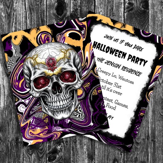 Zwart en Paarse Sugar Skull Halloween Briefkaart