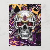 Zwart en Paarse Sugar Skull Halloween Briefkaart (Voorkant)