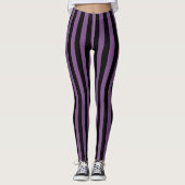 Zwart en Paarse verticale streeppatroon Leggings (Voorkant)
