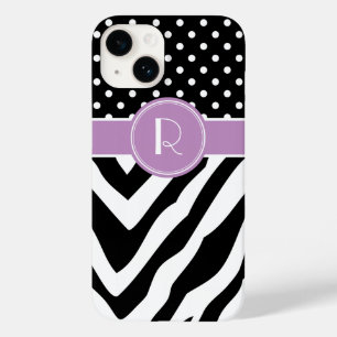 Zwart en Paarse Zebra Polka Dots Monogram Case-Mate iPhone Case