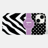 Zwart en Paarse Zebra Polka Dots Monogram Case-Mate iPhone Case (Achterkant (horizontaal))