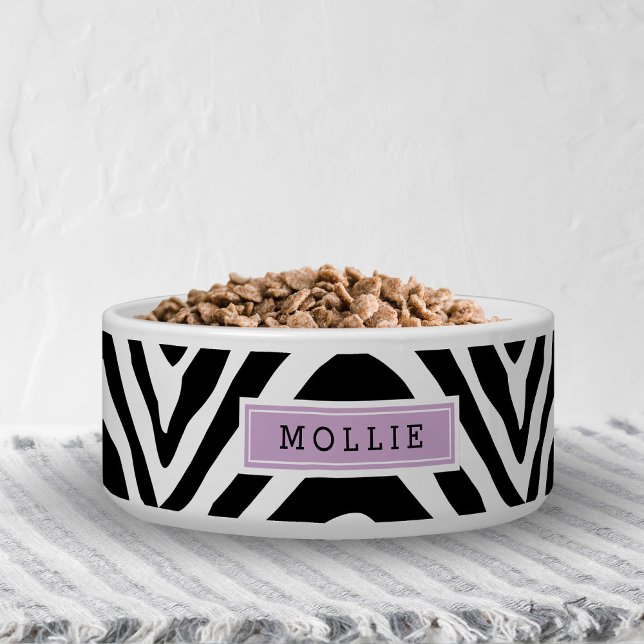 Zwart en Paarse Zebra Print Monogram Voerbakje (Creator heeft geüpload)