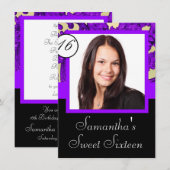 Zwart en paarse zoet zestien kaart (Voorkant / Achterkant)