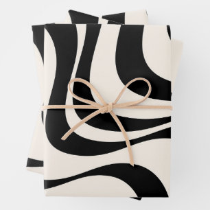 Zwart en pastel modern retro golven ontwerp inpakpapier vel