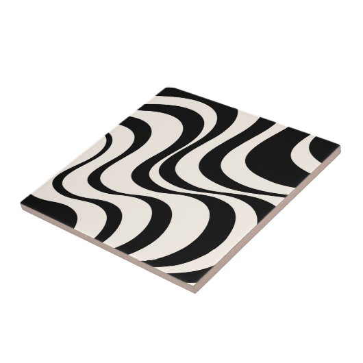 Zwart en pastel modern retro golven ontwerp tegeltje (Zijkant)