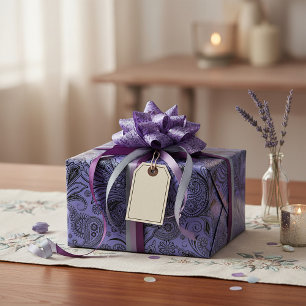Zwart en peri paisley cadeaupapier