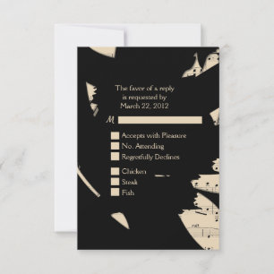 Zwart en Perzik Abstracte Muziek RSVP met Menu Keu