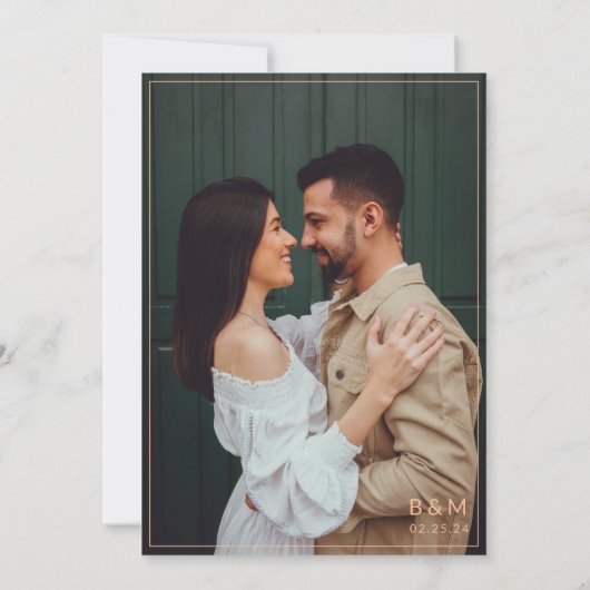 Zwart en perzik handgeschreven script foto bruilof kaart (Achterkant)