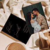 Zwart en perzik handgeschreven script foto bruilof kaart