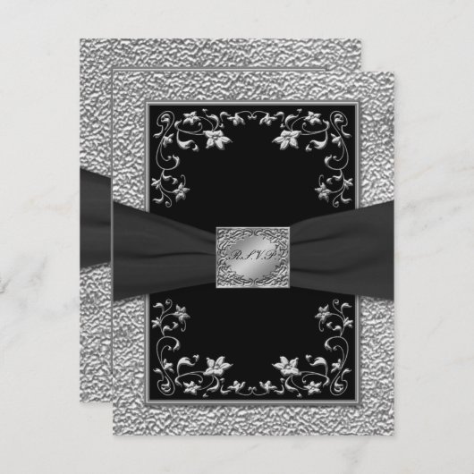 Zwart en Peter Floral RSVP-kaart RSVP Kaartje (Voorkant / Achterkant)