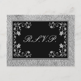 Zwart en Pewter Floral RSVP-Briefkaart Uitnodiging Briefkaart