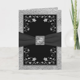 Zwart en Pewter LOOK Bloemen Bedankkaart