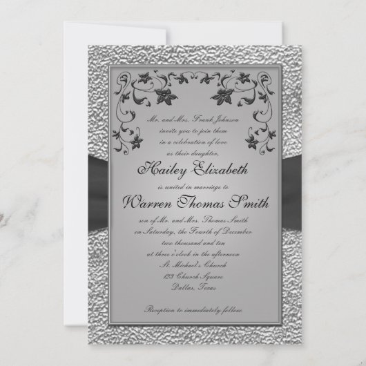 Zwart en Pieter Bloemen Monogrammed Uitnodiging (Achterkant)