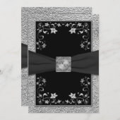 Zwart en Pieter Bloemen Monogrammed Uitnodiging (Voorkant / Achterkant)