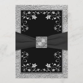Zwart en Pieter Bloemen Monogrammed Uitnodiging