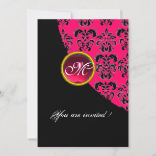 ZWART EN PINK DAMASKMONOGRAM, rode ruby, fuchsie Kaart