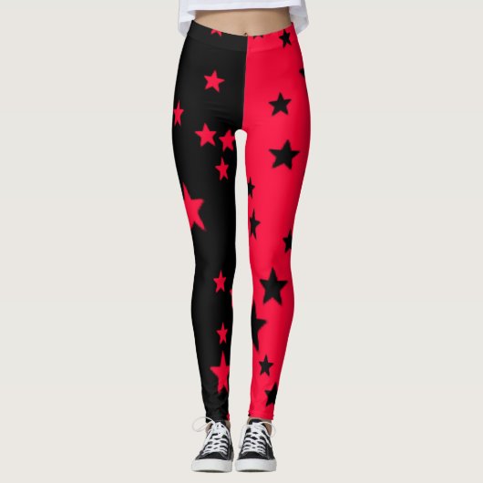 Zwart En Rode Ster Leggings (Voorkant)
