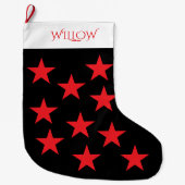 Zwart en Rode Ster Patroon Modern Monogram Grote Kerstsok (Voorkant)