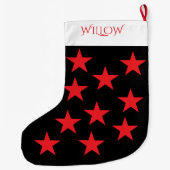 Zwart en Rode Ster Patroon Modern Monogram Grote Kerstsok (Achterkant)