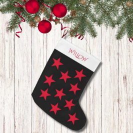 Zwart en Rode Ster Patroon Modern Monogram Grote Kerstsok