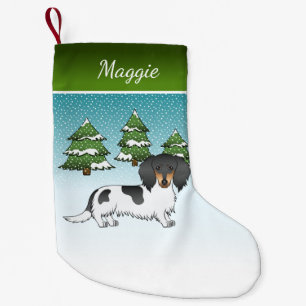 Zwart En Roestbruine Langharige Dachshund Met Vlek Kleine Kerstsok
