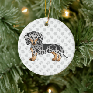 Zwart En Roestkleurige Dapple Kortharige Dachshund Keramisch Ornament