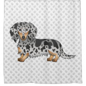 Zwart En Roestkleurige Dapple Langharige Dachshond Douchegordijn (Voorkant)