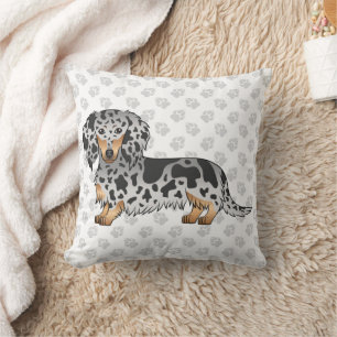 Zwart En Roestkleurige Dapple Langharige Dachshond Kussen