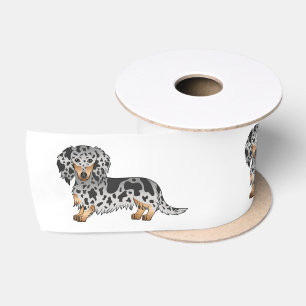 Zwart En Roestkleurige Dapple Langharige Dachshund Satijnen Lint